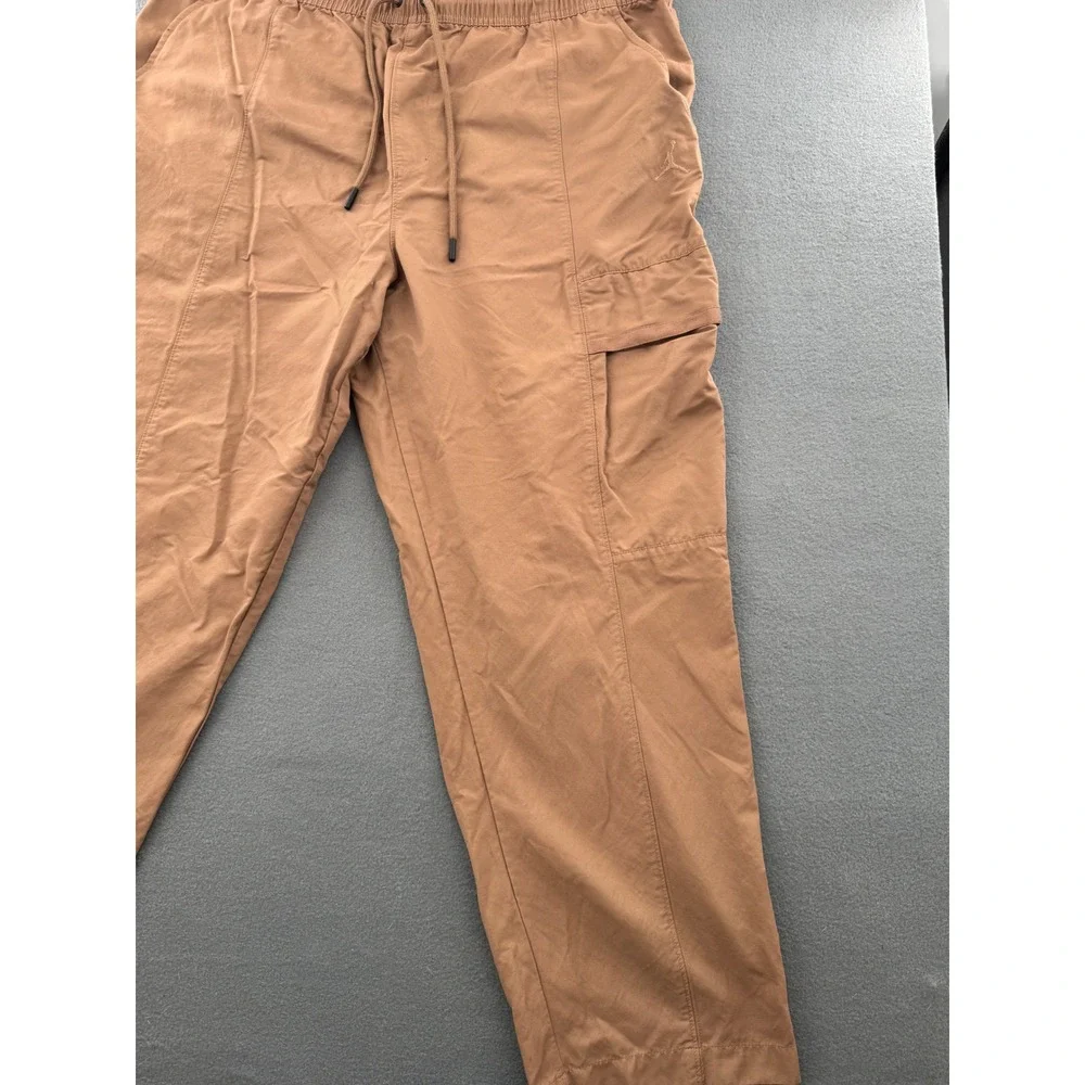 Jordan Cargo Pants Mens Large Tan Woven Drawstring Jumpman Logo Pockets Utility